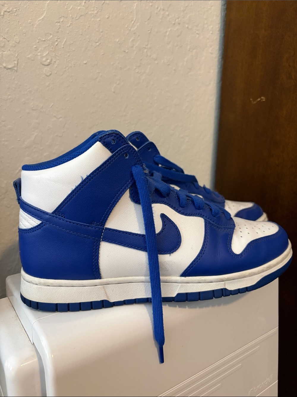 Nike White and Royal Blue High-Top Sneakers